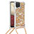 Coque Silicone Housse Etui Gel Bling-Bling avec Laniere Strap S03 pour Samsung Galaxy F12 Or