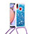 Coque Silicone Housse Etui Gel Bling-Bling avec Laniere Strap S03 pour Samsung Galaxy M01s Bleu