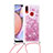 Coque Silicone Housse Etui Gel Bling-Bling avec Laniere Strap S03 pour Samsung Galaxy M01s Rouge