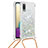 Coque Silicone Housse Etui Gel Bling-Bling avec Laniere Strap S03 pour Samsung Galaxy M02 Argent