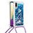 Coque Silicone Housse Etui Gel Bling-Bling avec Laniere Strap S03 pour Samsung Galaxy M02 Bleu