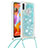 Coque Silicone Housse Etui Gel Bling-Bling avec Laniere Strap S03 pour Samsung Galaxy M11 Bleu Ciel