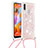 Coque Silicone Housse Etui Gel Bling-Bling avec Laniere Strap S03 pour Samsung Galaxy M11 Rose