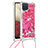 Coque Silicone Housse Etui Gel Bling-Bling avec Laniere Strap S03 pour Samsung Galaxy M12 Rose Rouge