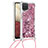 Coque Silicone Housse Etui Gel Bling-Bling avec Laniere Strap S03 pour Samsung Galaxy M12 Rouge