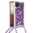 Coque Silicone Housse Etui Gel Bling-Bling avec Laniere Strap S03 pour Samsung Galaxy M12 Violet