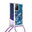 Coque Silicone Housse Etui Gel Bling-Bling avec Laniere Strap S03 pour Samsung Galaxy Note 20 Ultra 5G Bleu