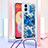 Coque Silicone Housse Etui Gel Bling-Bling avec Laniere Strap YB2 pour Samsung Galaxy F04 Bleu