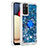 Coque Silicone Housse Etui Gel Bling-Bling avec Support Bague Anneau S01 pour Samsung Galaxy A03s Bleu