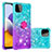 Coque Silicone Housse Etui Gel Bling-Bling avec Support Bague Anneau S02 pour Samsung Galaxy F42 5G Bleu Ciel