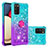 Coque Silicone Housse Etui Gel Bling-Bling avec Support Bague Anneau S02 pour Samsung Galaxy M02s Bleu Ciel