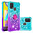 Coque Silicone Housse Etui Gel Bling-Bling avec Support Bague Anneau S02 pour Samsung Galaxy M21s Bleu Ciel