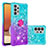 Coque Silicone Housse Etui Gel Bling-Bling avec Support Bague Anneau S02 pour Samsung Galaxy M32 5G Bleu Ciel