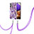 Coque Silicone Motif Fantaisie Souple Couleur Unie Etui Housse avec Laniere Strap Y01B pour Samsung Galaxy A32 4G Violet