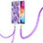 Coque Silicone Motif Fantaisie Souple Couleur Unie Etui Housse avec Laniere Strap Y01B pour Samsung Galaxy A50S Violet