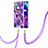 Coque Silicone Motif Fantaisie Souple Couleur Unie Etui Housse avec Laniere Strap Y04B pour Realme C21Y Violet