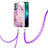 Coque Silicone Motif Fantaisie Souple Couleur Unie Etui Housse avec Laniere Strap Y05B pour Oppo Reno6 Pro 5G Violet Clair