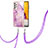 Coque Silicone Motif Fantaisie Souple Couleur Unie Etui Housse avec Laniere Strap Y05B pour Samsung Galaxy A72 5G Violet Clair