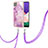 Coque Silicone Motif Fantaisie Souple Couleur Unie Etui Housse avec Laniere Strap Y05B pour Samsung Galaxy F42 5G Violet Clair