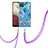 Coque Silicone Motif Fantaisie Souple Couleur Unie Etui Housse avec Laniere Strap Y06B pour Samsung Galaxy M12 Bleu