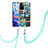 Coque Silicone Motif Fantaisie Souple Couleur Unie Etui Housse avec Laniere Strap Y06B pour Xiaomi Redmi Note 11S 5G Cyan