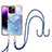 Coque Silicone Motif Fantaisie Souple Couleur Unie Etui Housse avec Laniere Strap Y07B pour Apple iPhone 14 Pro Max Bleu