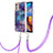 Coque Silicone Motif Fantaisie Souple Couleur Unie Etui Housse avec Laniere Strap Y07B pour Motorola Moto E32 Violet