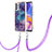 Coque Silicone Motif Fantaisie Souple Couleur Unie Etui Housse avec Laniere Strap YB7 pour Samsung Galaxy A32 5G Violet