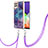 Coque Silicone Motif Fantaisie Souple Couleur Unie Etui Housse avec Laniere Strap YB7 pour Samsung Galaxy M32 4G Violet