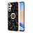 Coque Silicone Motif Fantaisie Souple Couleur Unie Etui Housse avec Support Bague Anneau YB2 pour Samsung Galaxy A24 4G Noir