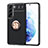 Coque Ultra Fine Silicone Souple Housse Etui avec Support Bague Anneau Aimante Magnetique A03 pour Samsung Galaxy S21 5G Or et Noir