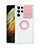 Coque Ultra Slim Silicone Souple Housse Etui Transparente avec Support Bague Anneau S02 pour Samsung Galaxy S21 Ultra 5G Rose