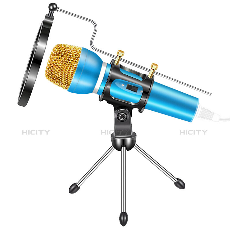 3.5mm Mini Microphone de Poche Elegant Karaoke Haut-Parleur avec Support M03 Bleu Plus