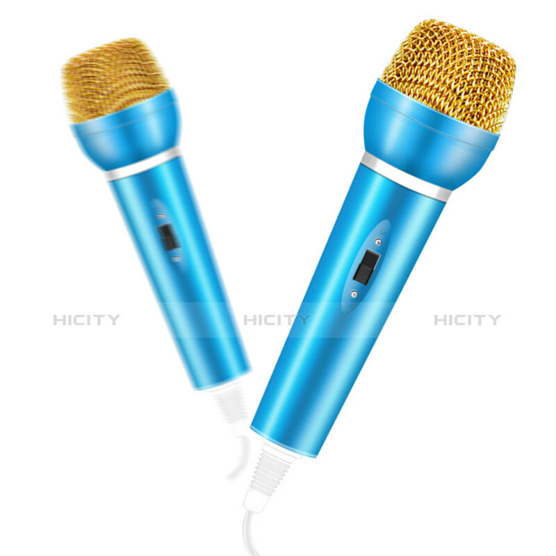 3.5mm Mini Microphone de Poche Elegant Karaoke Haut-Parleur avec Support M03 Bleu Plus