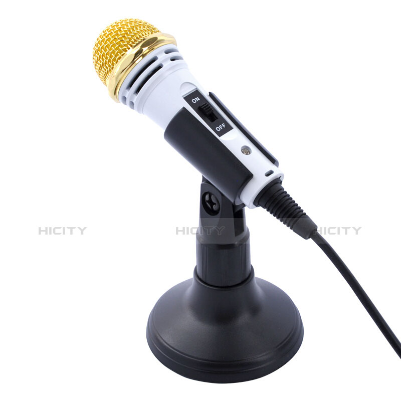 3.5mm Mini Microphone de Poche Elegant Karaoke Haut-Parleur avec Support M07 Blanc Plus