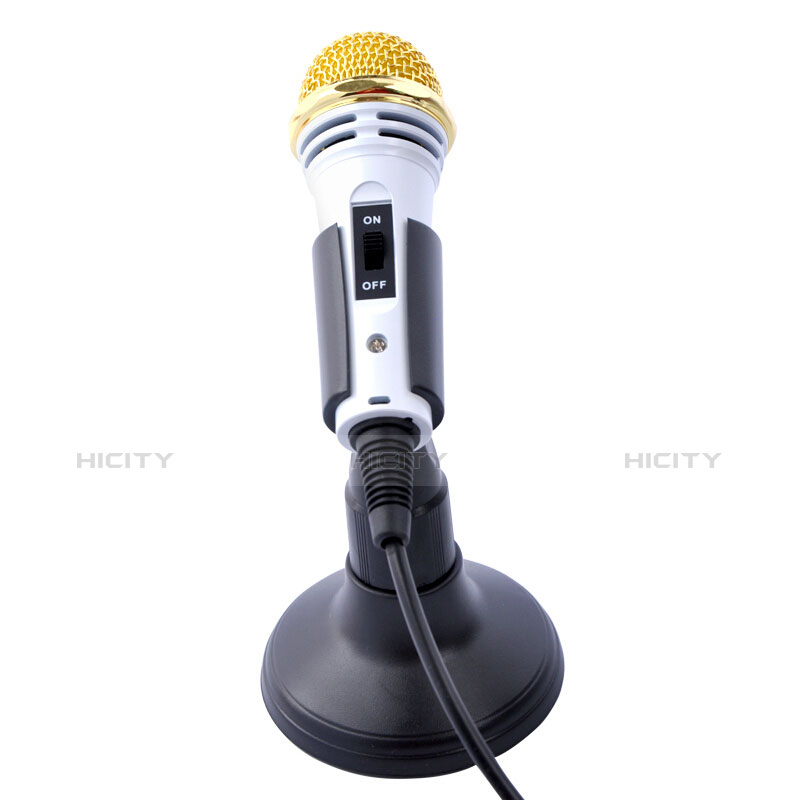 3.5mm Mini Microphone de Poche Elegant Karaoke Haut-Parleur avec Support M07 Blanc Plus