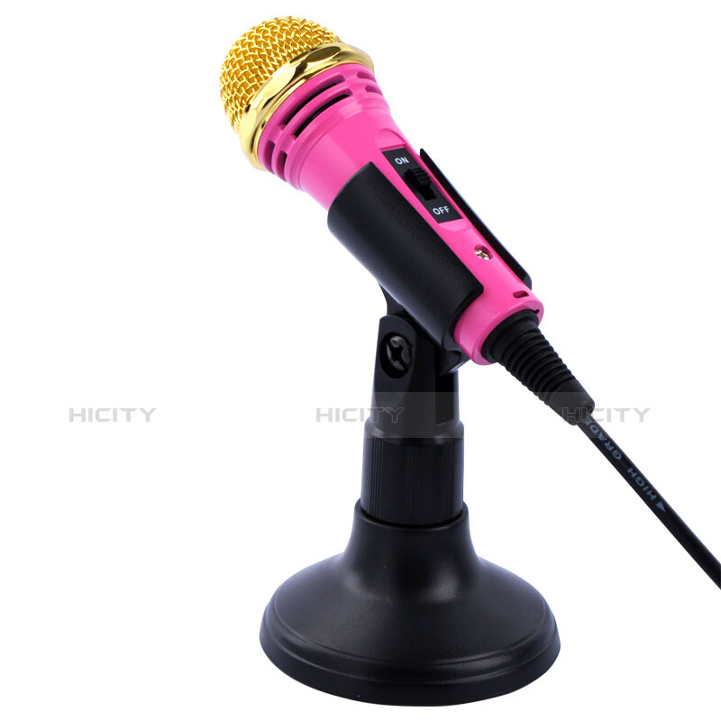 3.5mm Mini Microphone de Poche Elegant Karaoke Haut-Parleur avec Support M07 Rose Plus