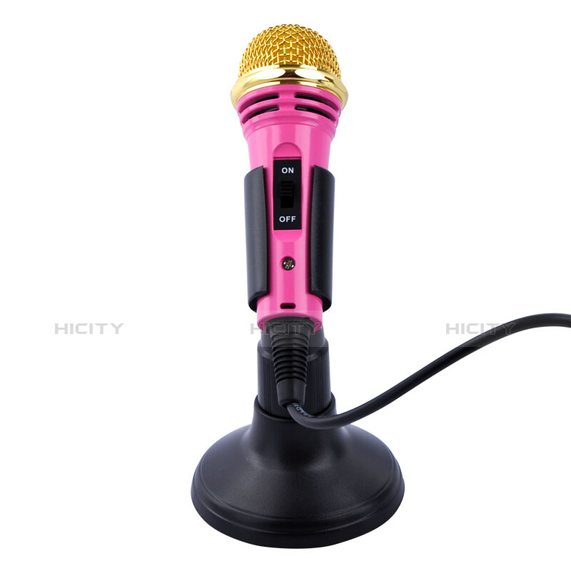 3.5mm Mini Microphone de Poche Elegant Karaoke Haut-Parleur avec Support M07 Rose Plus