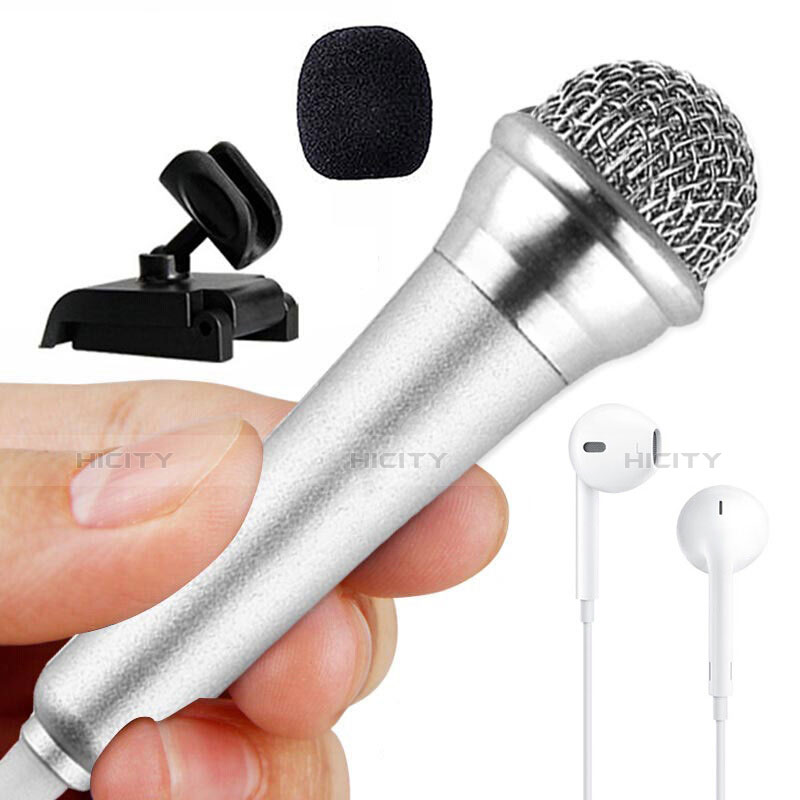 3.5mm Mini Microphone de Poche Elegant Karaoke Haut-Parleur avec Support M12 Argent Plus