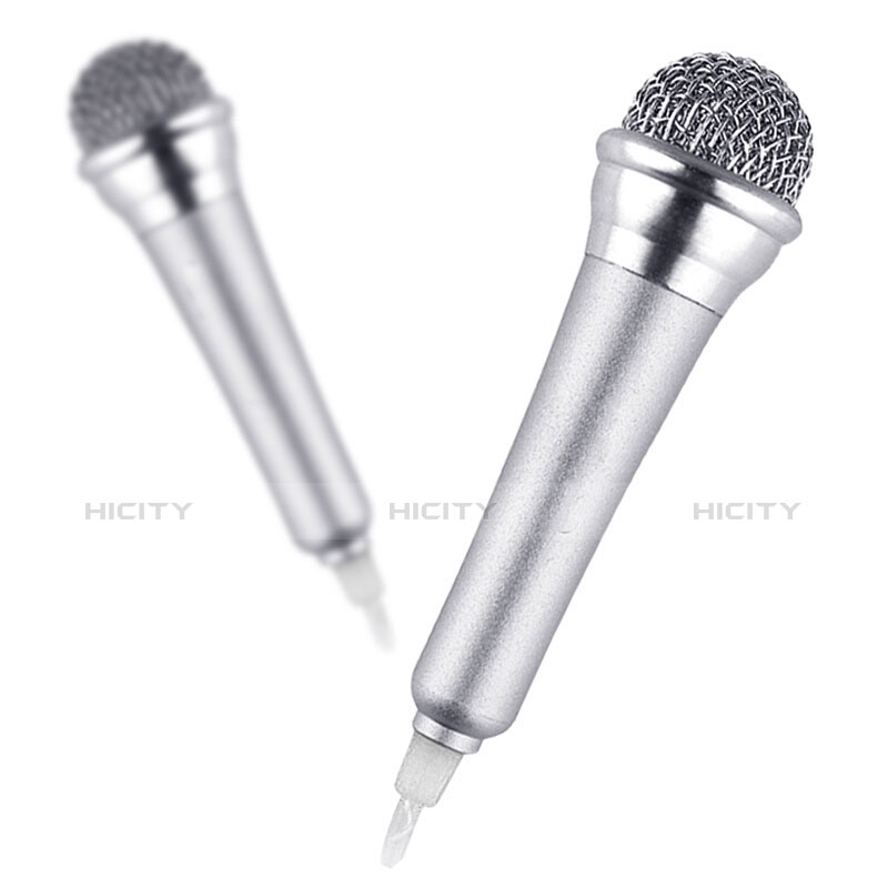 3.5mm Mini Microphone de Poche Elegant Karaoke Haut-Parleur avec Support M12 Argent Plus