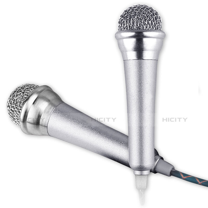 3.5mm Mini Microphone de Poche Elegant Karaoke Haut-Parleur avec Support M12 Argent Plus