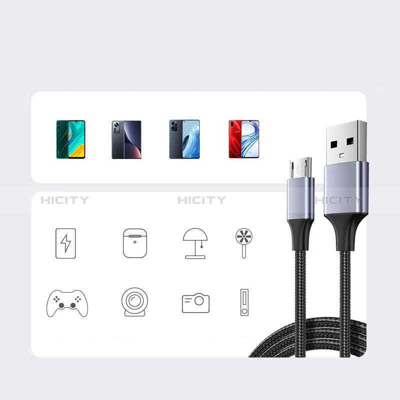 Cable USB 2.0 Android Universel 2A H01 pour Apple iPhone 15 Gris Plus