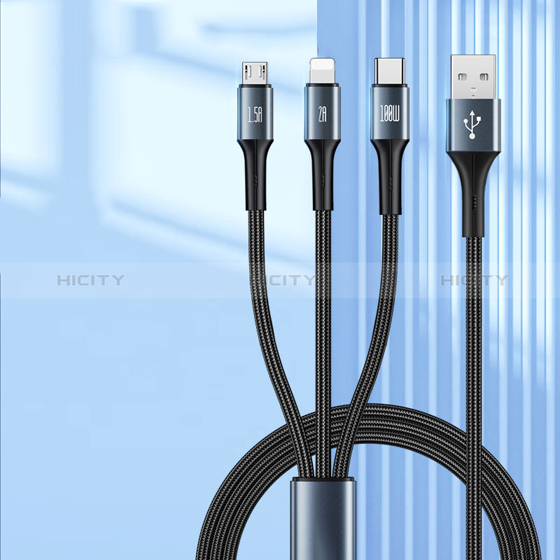 Chargeur Lightning Cable Data Synchro Cable Android Micro USB Type-C 100W H01 pour Apple iPad Pro 11 (2022) Noir Plus