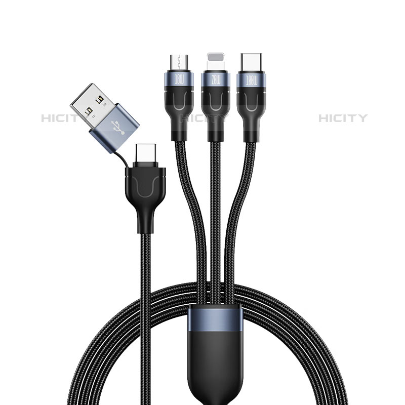 Chargeur Lightning Cable Data Synchro Cable Android Micro USB Type-C 100W H02 Noir Plus