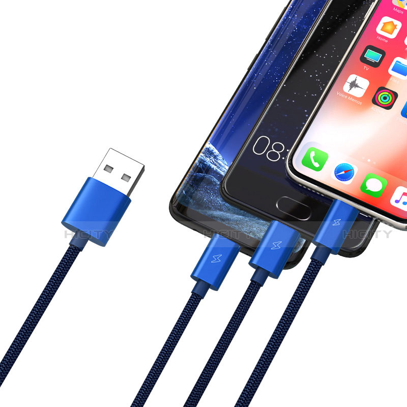 Chargeur Lightning Cable Data Synchro Cable Android Micro USB Type-C ML02 Bleu Plus