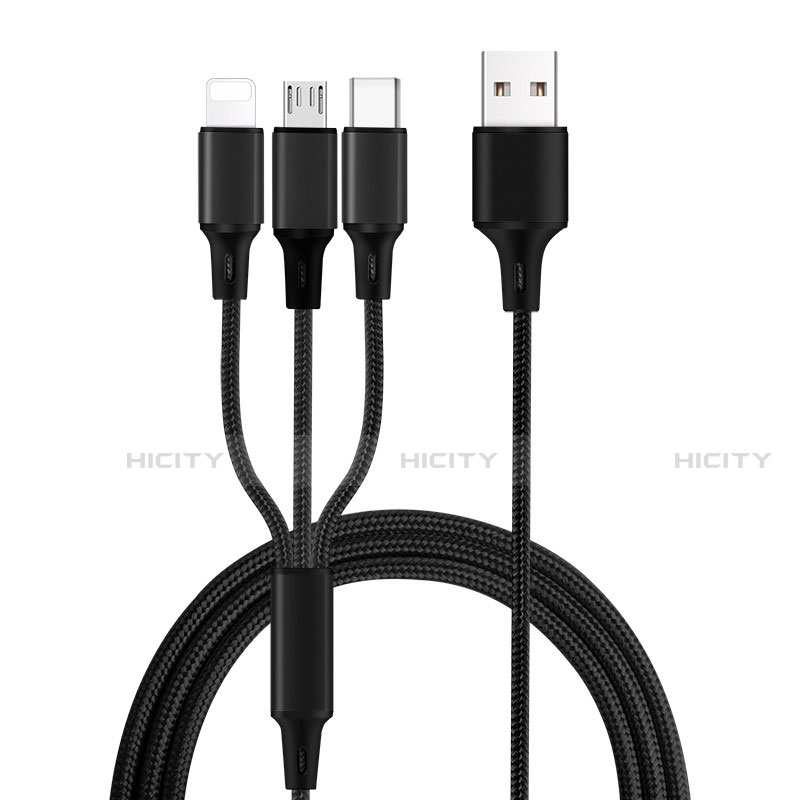 Chargeur Lightning Cable Data Synchro Cable Android Micro USB Type-C ML08 Noir Plus