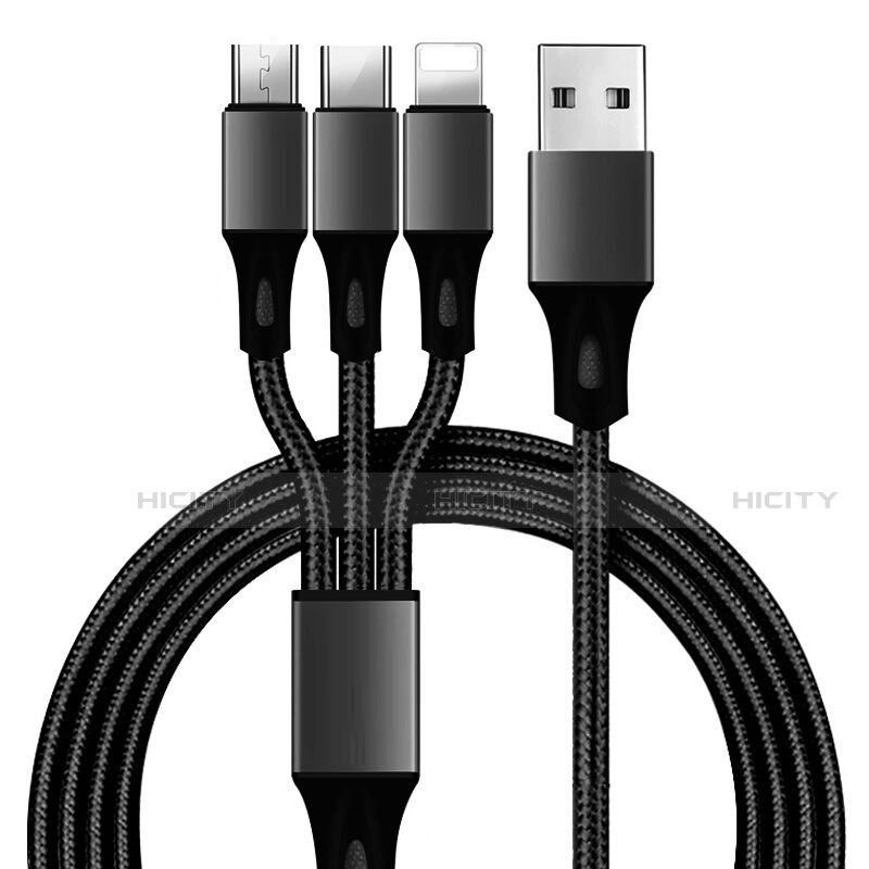 Chargeur Lightning Cable Data Synchro Cable Android Micro USB Type-C ML09 Noir Plus