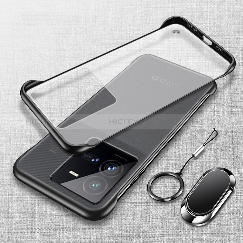 Coque Antichocs Rigide Sans Cadre Transparente Crystal Etui Housse avec Support Bague Anneau Aimante Magnetique pour Vivo iQOO 10 Pro 5G Noir Plus