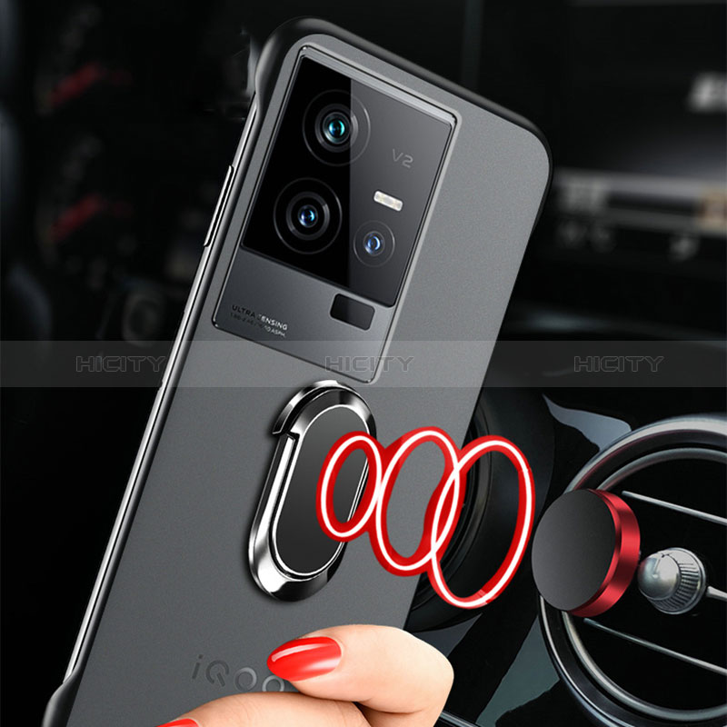 Coque Antichocs Rigide Sans Cadre Transparente Crystal Etui Housse avec Support Bague Anneau Aimante Magnetique pour Vivo iQOO 11 5G Plus