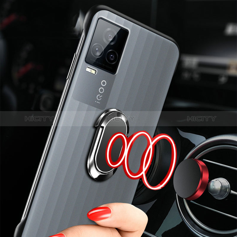 Coque Antichocs Rigide Sans Cadre Transparente Crystal Etui Housse avec Support Bague Anneau Aimante Magnetique pour Vivo iQOO 7 5G Plus